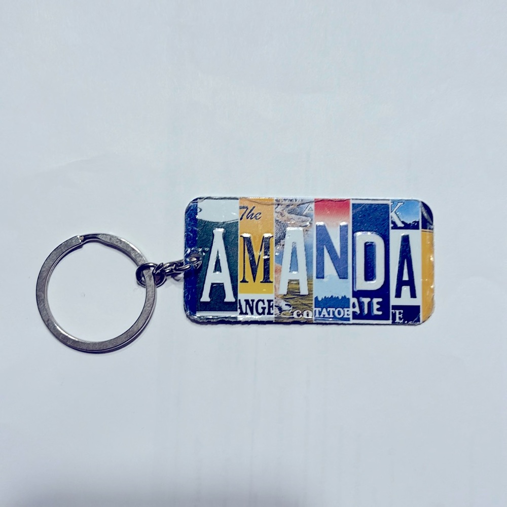 Multi-State License Plate Name Charm Keychain:AMANDA